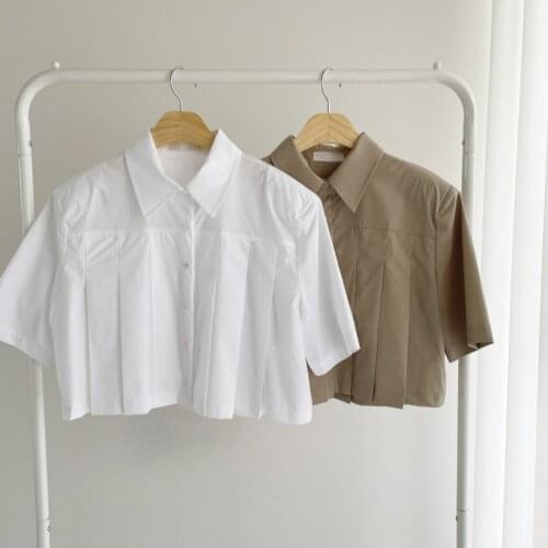 Sutimine 2021 Summer Women Short Blouse Shirt Button up Folds Pleated designe Cool Short Tops Women Cardigan