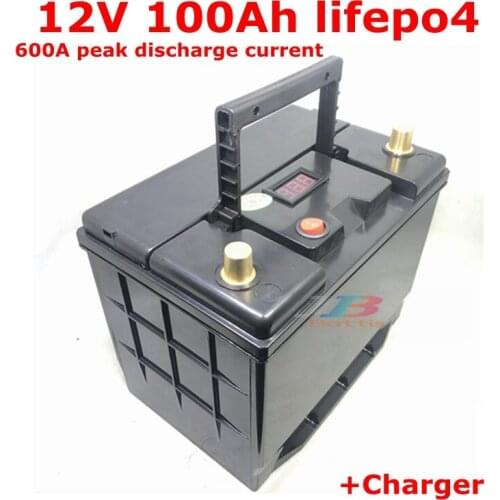 Lithium iron phosphate lithium 12V 100AH lifepo4 battery 600A CCA for Solar energy car start boat inverter + 10A Charger