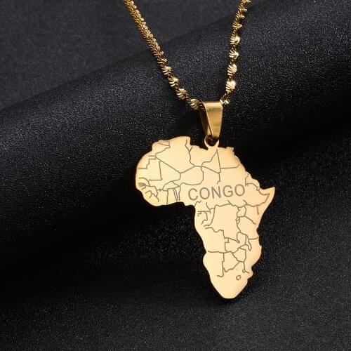 Stainless Steel Trendy Africa Map with Congo Pendant Necklaces African Maps Charm Jewellery