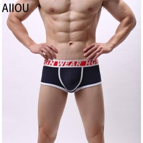 AIIOU Fashion Men Casual Underwear Boxer Shorts Pouch Panties Trunks Cotton Mens Solid Comfortable Underwear Boxer Shorts