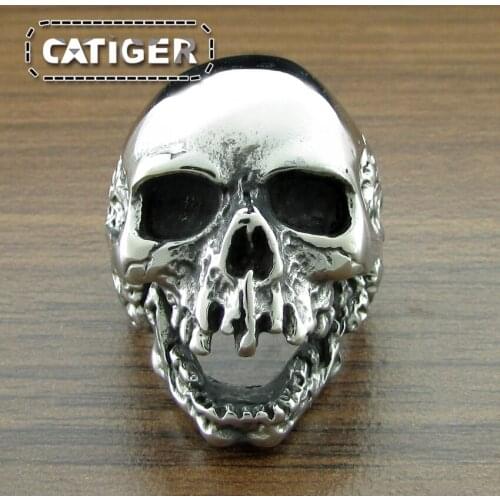 Free Shipping Punk 316L Stainless Steel Mens Walking Evil Skull Ring Boys Silver color Black Cool Man Biker Ring