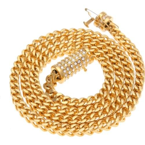 Mens Bracelet Curb Cuban Link Chain for Men Gold Color Stainless Steel Hip Hop Male Jewelry Necklace