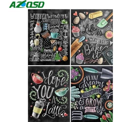 AZQSD Full Drill Diamond Painting Cake Text Cross Stitch Handmade Diamond Embroidery Kitchen Cartoon Patterns Mosaic Home Decor