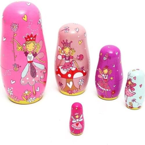 New 5pcs/Set Basswood Russian Matryoshka Pink Angel Nesting Gift Russian Traditional Feature Ethnic Style Unisex