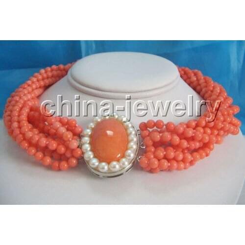 Charming 18" 10row 5mm perfect round pink coral necklace