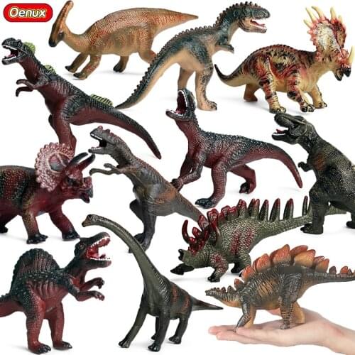Oenux Original Dinosaurs World Simulation Triceratops Tyrannosaurus Rex Animals Model Action Figures Soft PVC Toy Kids Gift