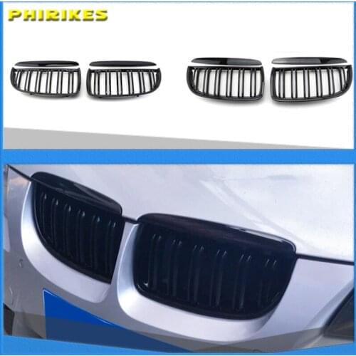 Front Kidney Grille Hood Grills -Double Line for BMW E90 323I 328I 335I 330I 325I 3-Series 2005-2008 (Gloss Black)