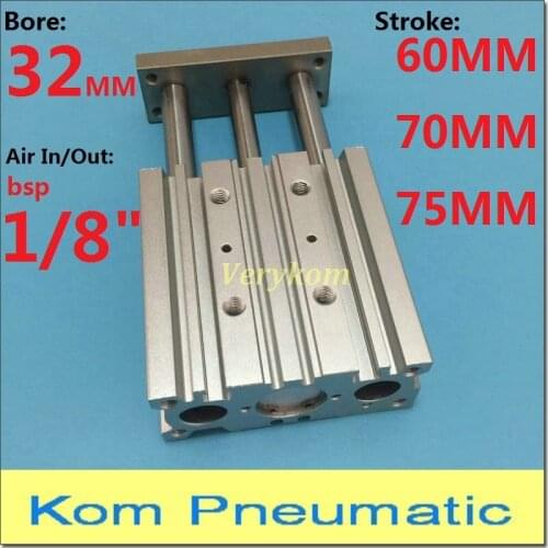 Pneumatic MGPM Bore 32MM Three Rod With Magnetic Guide Cylinder 3 Piston TCM MGPM32X60 MGPM32X70Z MGPM32X75S SMC Type Port 1/8"