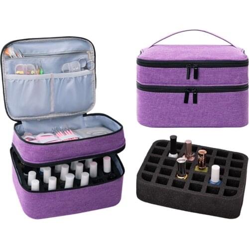 30Grids Nail Polish Storage Bag Cosmetic Essential Oil Perfume Handbag Double-Layer Portable Lipstick Organizer Box Holder