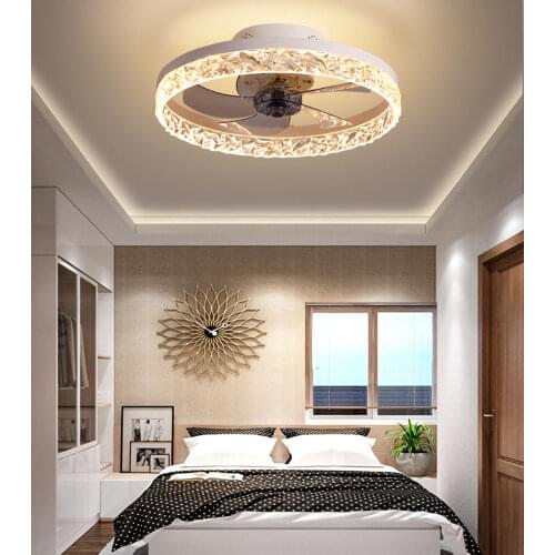 Ceiling fans with led light remote control modern round crystal dining room living room 3 color changeable ceiling fans