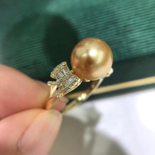 Real Natural 10-11mm Super Big Size Southsea Gold Pearl Ring with 925 Sterling Silver Metal, Nice Party Wedding Jewellery Gift