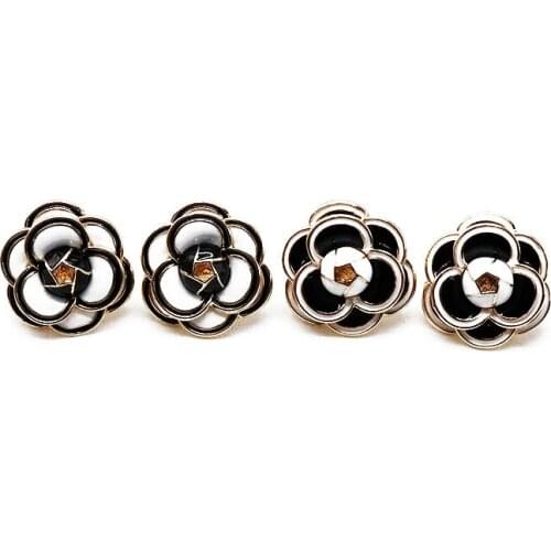 Flower Earring Alloy White Black Enamel Wedding Jewelry