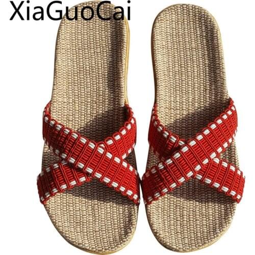 New Style Women Home Slippers Indoors Slip-proof Flax Women Slippers Lightweight Eva Female Slides Slippers