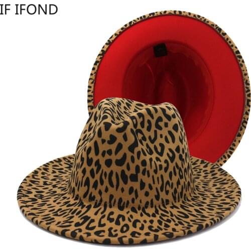 New Leopard Patchwork Jazz Hat Men Women Wool Felt Fedora Hats Wide Brim Panama Trilby Vintage Hat
