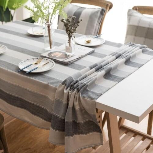Customize Linen Cotton Tablecloth Japan Style Yellow Striped Dustproof Tea Table cloth Rectangle Kitchen Restaurant Table Cover