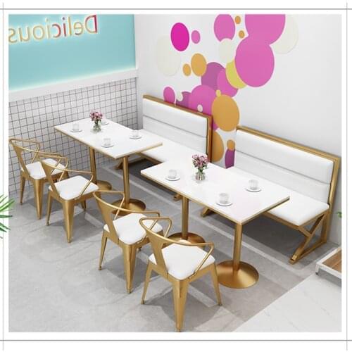 Table and chair combination of card seat sofa in milk tea shop