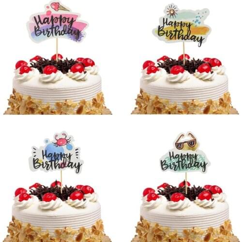 Cake topper happy birthday cupcake topper Ice cream crab sun glasses cake flag kids party baking DIY birthday decoration new