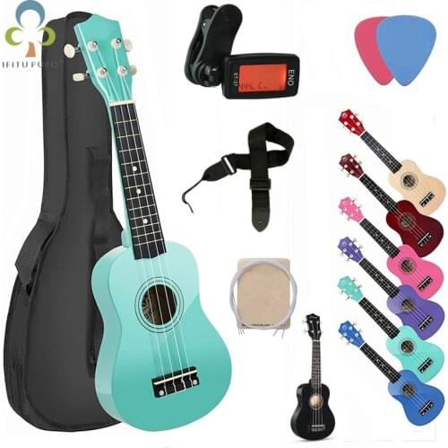 Ukulele Beginner Pack 21 Inch Rainbow 4 String Gig Bag Fast Learn Digital Tuner Pick Strap Ukulele guitar set for Kids adult YJN