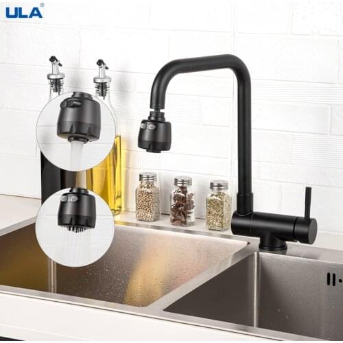 ULA Black Kitchen Faucet 360 Rotation Faucet Tap Kitchen Two Water Modes Deck Mount Cold Hot Water Sink Mixer Taps Torneira