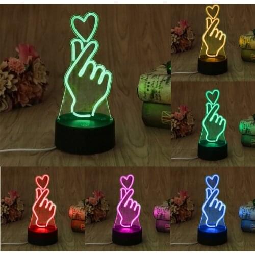USB Novelty 7 Colors Changing Finger Heart LED Night Light 3D Desk Table Lamp Home Decor