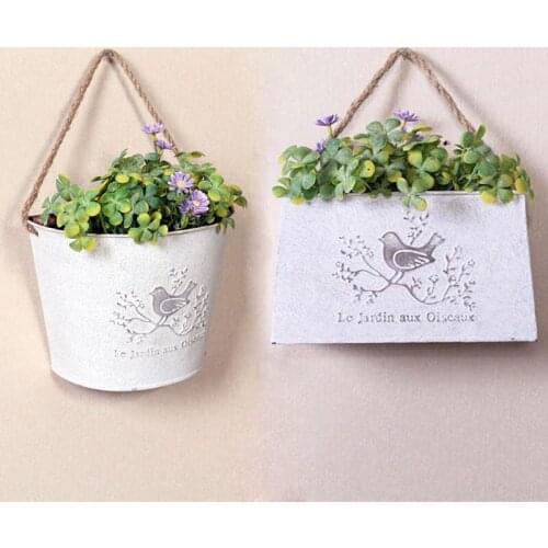 Vintage Metal Bird Vase Hanging Bucket Craft for Artificial Flower Wedding Christmas Home Garden Decoration