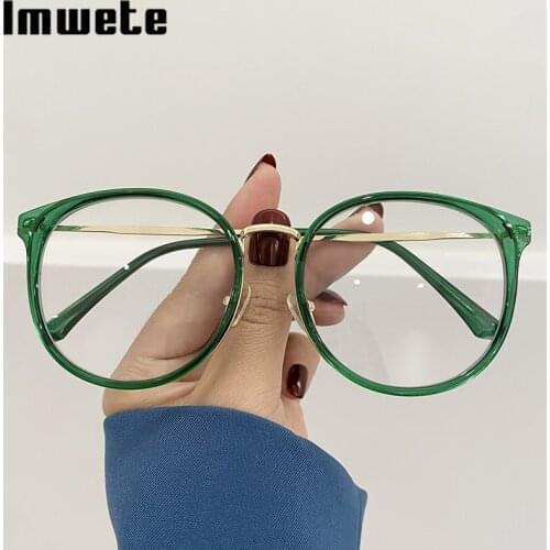 Imwete Vintage Round Glasses Women Men Retro Oversized Optical Spectacles Metal Eyeglasses Frames Computer Eyewear for Gaming