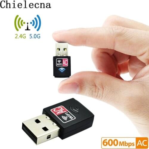 Chielecna Mini 600Mbps USB WiFi Adapter Wireless Network Card Dual Band 2.4+5Ghz USB Lan Ethernet Receiver 802.11ac Wi-fi