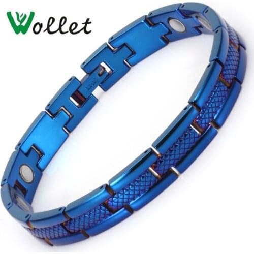 Wollet Jewelry Magnetic Therapy Stainless Steel Bracelet Bangle for Women Men Blue Plated Magnets Health Care Energy Healing
