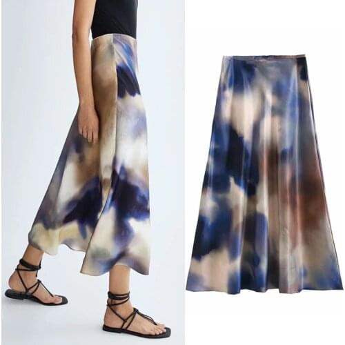WESAY JESI Za Women Fashion Retro Skirt Chic Spring Summer Autumn Women Korean Style Tie Dye High Waist Midi Long Skirt 2021