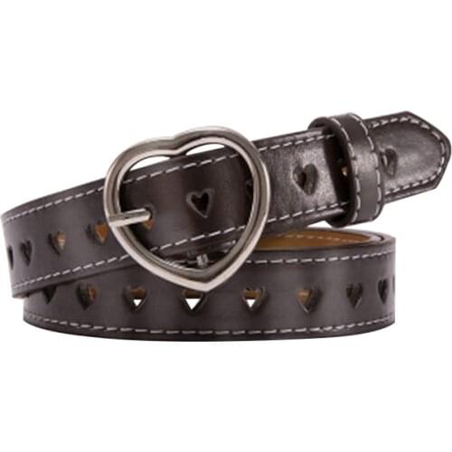 Harajuku Women PU Leather Belts Korean Fashion Punk Narrow Casual Jeans Dress Trousers Waist Belt Heart Buckle for Lady & Girls