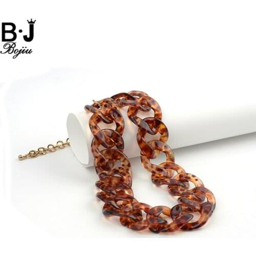 BOJIU Resin Women Choker Necklace Chain Colorful Lady Charm Chain Necklaces Fashion Big Links Neck Decorations NKS067