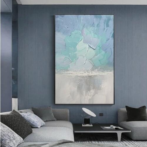 100% hand painted sky blue cloud abstract canvas art home decoration modern paint frameless picture on the wall