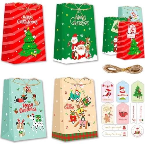 12Sets Merry Christmas Candy Boxes Santa Calus Deer Snowman Xmas Party Favor Bag DIY Gift Box Decoration Wrapping Supplies