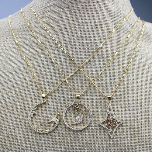 18inch 10pcs/lot New design cz charm necklace,star/moon shape cubic zircon component jewelry,plated chain necklace wholesale