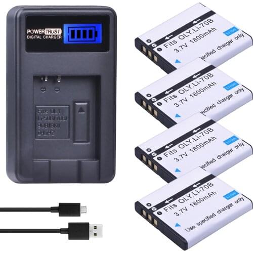 4Pcs LI-70B Li-70B Li 70B Batteries and LCD USB Charger for Olympus VG110 VG120 VG-160 X-940 D-715 FE-4020 FE-4040 VG-140 VR-130