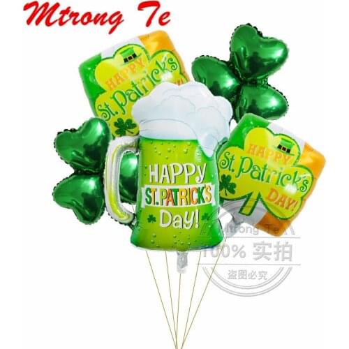 5pcs Green Clover Beer Cup Air Balloons to Celebration Oktoberfest Festival Supplies Balon Happy St Patricks Day Decor Globos