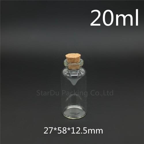 High-quality 500pcs 27*58*12.5mm 20ml Wishing Glass Bottle with Cork ,20cc Glass Vials Display Bottles Wholesale cork bottle