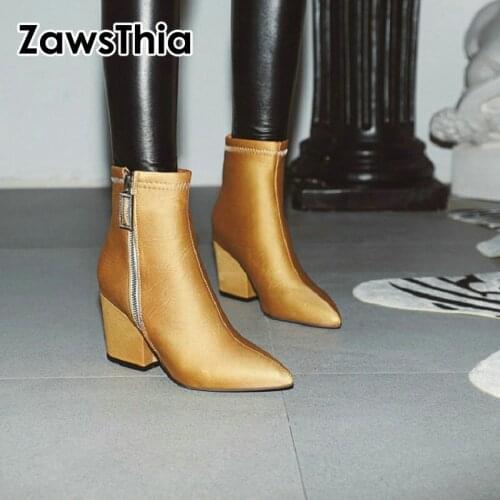 Satin sexy solid color yellow green ivory winter woman shoes pointed toe girls ankle boots for women winter boots women zjvi