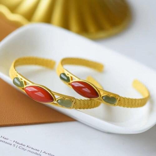 Silver inlaid natural Hetian chalcedony enamel bracelet classical gourd weaving unique aventurine craft female jewelry