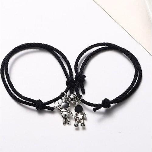 Astronaut Magnet Attract Pendant Bracelet Bangle Magnetic Couple Bracelet for Women Men Lady Girl Boys Valentines Day Gift
