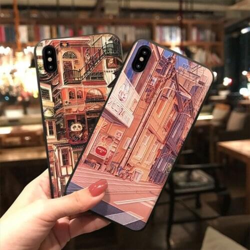 Street Building 3D Emboss Phone Case For Samsung S10e S8 9 10 20 21 Ultra Plus Note8 9 10 20 Ultra Soft Back Covers Creative