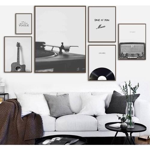 Black White Record Player Violin Radio Wall Art Canvas Painting Nordic Posters And Prints Wall Pictures For Living Room Decor