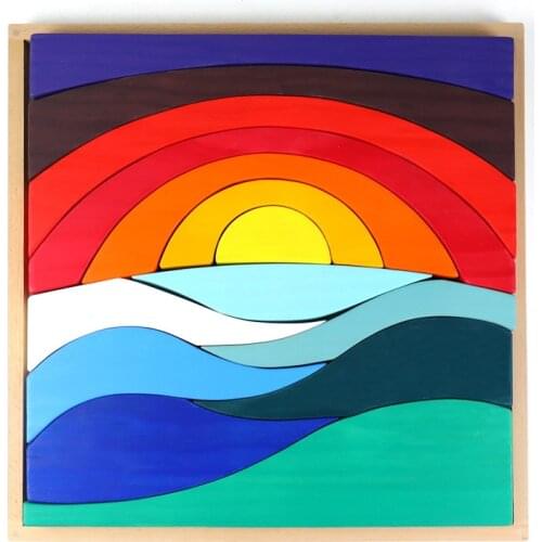 Baby Large Wooden Blocks Toys Sunrise Sky Cloud Rainbow Building Blocks Kids Creative Wood Stacking Blocks Early Learning Toys