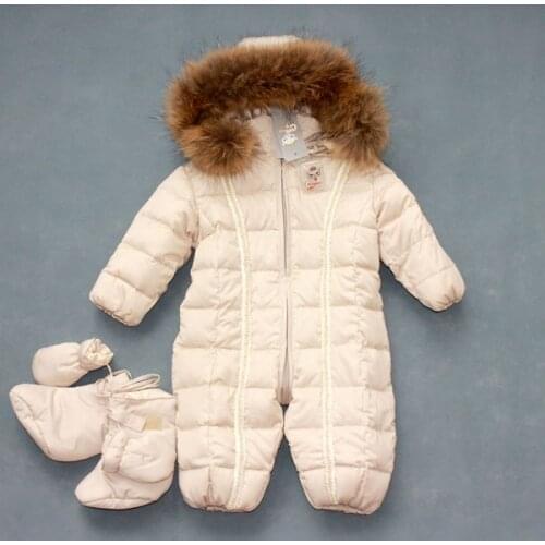 Russia BABY clothes 0-2 years old boy girl winter Down jumpsuit Animal fur collar