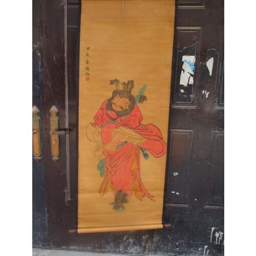 Collection Home wall decoration painting ,Chinese old paper scroll painting "Zhong Kui catch the demon" Figure Painting