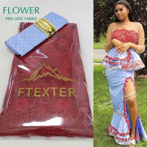 Red And Sky Blue Sequined Net Lace For Korea French Bridal And Bridesmaid Dresses Top Quality 100% Cotton Bazin Riche Fabric