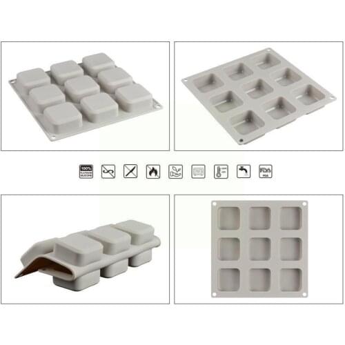 9 Grids Square Silicone Mould Homemade Soap Making Candy Home Chocolate DIY Square Home Desserts Pudding Kitchen Supplies M D5B1