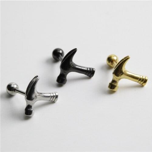 Personality Stainless Steel Gothic Style Steampunk Hammer Earrings for Motorcycle Party Jewelry Fashion Accessories