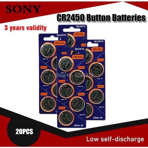 20PCS 100% Original Sony CR2450 CR 2450 3V 550mah Lithium Batteries For Watches clocks hearing aids Pedometer Button Coin Cell
