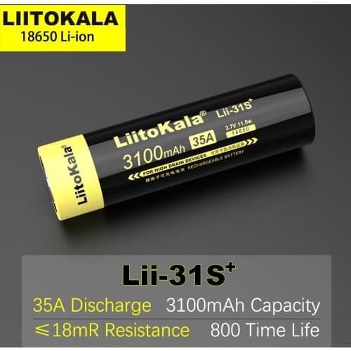 4 PCS New LiitoKala Lii-31S 18650 Li-ion Battery 3.7V 3100mA 35A Power battery For high drain devices